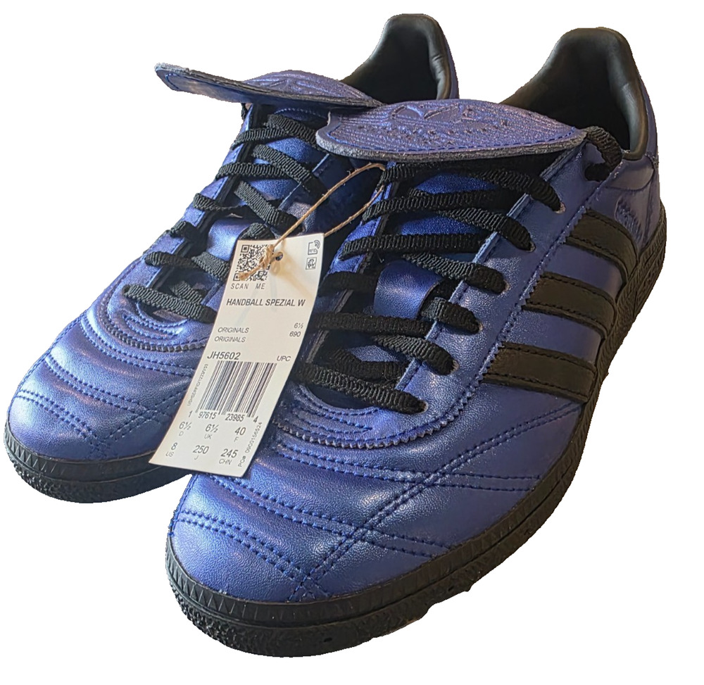 Adidas Handball Spezial Retro Sneakers Womens 8 Metallic Blue Black Low Top NWOB